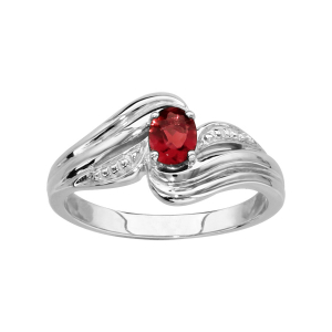 BAGUE ARGENT RHODIÉ PIERRE ROUGE SYNTHETIQUE