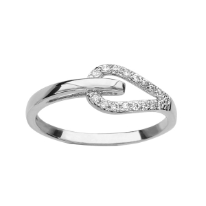 BAGUE ARGENT RHODIÉ DOUBLE ANNEAU FORME GOUTTE OXYDES BLANCS SERTIS
