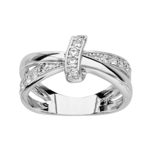 BAGUE ARGENT RHODIÉ CROISEE OXYDES BLANCS SERTIS