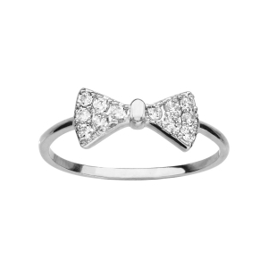 BAGUE ARGENT RHODIÉ NOEUD PAPILLON OXYDES BLANCS SERTIS