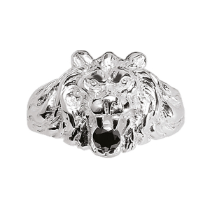 BAGUE GROS MODELE LION PIERRE SYNT OXYDE NOIR ARGENT