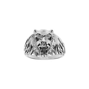 BAGUE GROS MODELE LION PIERRE SYNT OXYDE NOIR ARGENT
