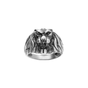 BAGUE GROS MODELE LION PIERRE SYNT OXYDE NOIR VIEIL ARGENT