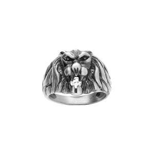 BAGUE GROS MODELE LION PIERRE SYNT OXYDE BLANC VIEIL ARGENT