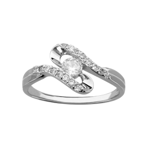 BAGUE ARGENT RHODIÉ TORTILLON OXYDES SERTIS BLANCS ET 1 OXYDE CENTRALE