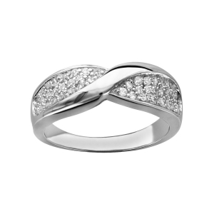 BAGUE ARGENT RHODIÉ CROISEE OXYDES SERTIS BLANCS