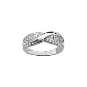 BAGUE ARGENT RHODIÉ CROISEE OXYDES SERTIS BLANCS