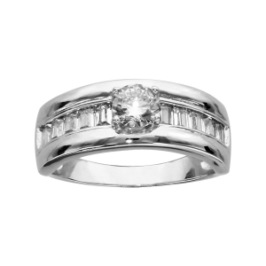 ALLIANCE ARGENT RHODIÉ OXYDES BLANCS SERTIS RAIL CARRÉS ET SOLITAIRE OXYDE BLANC