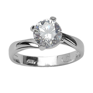 BAGUE SOLITAIRE SERTI OXYDES  ARGENT RHODIÉ