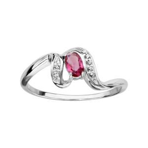 BAGUE ARGENT RHODIÉ PIERRE ROUGE SYNTHETIQUE ET OXYDES BLANCS SERTIS
