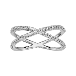BAGUE ARGENT RHODIÉ FORME X OXYDES BLANCS SERTIS