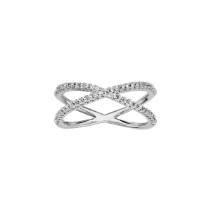 BAGUE ARGENT RHODIÉ FORME X OXYDES BLANCS SERTIS