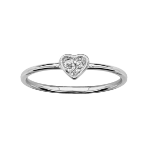 BAGUE ARGENT RHODIÉ FORME COEUR OXYDES BLANCS SERTIS