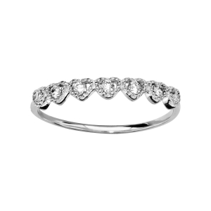 BAGUE ARGENT RHODIÉ DEMI ALLIANCE FORME COEUR OXYDES BLANCS SERTIS