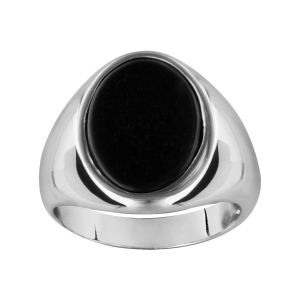 CHEVALIERE ARGENT RHODIÉ CHEVALIERE PLATEAU OVALE ONYX VERITABLE