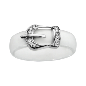 BAGUE ARGENT RHODIÉ CERAMIQUE BLANCHE MOTIF CEINTURE OXYDES BLANCS MICRO SERTIS