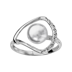 BAGUE ARGENT RHODIÉ PERLE SYHNT BLANCHE AVEC OXYDES BLANCS SERTIS