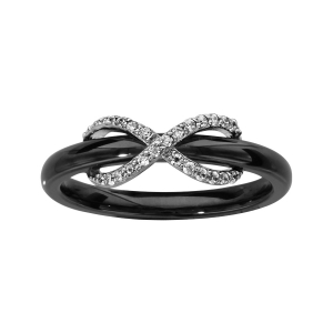 BAGUE ARGENT RHODIÉ CERAMIQUE NOIRE OXYDES BLANCS SERTIS