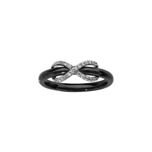 BAGUE ARGENT RHODIÉ CERAMIQUE NOIRE OXYDES BLANCS SERTIS