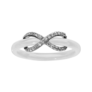 BAGUE ARGENT RHODIÉ CERAMIQUE BLANCHE OXYDES BLANCS SERTIS