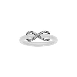 BAGUE ARGENT RHODIÉ CERAMIQUE BLANCHE OXYDES BLANCS SERTIS