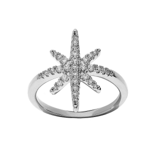 BAGUE ARGENT RHODIÉ ETOILE OXYDES BLANCS SERTIS