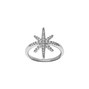 BAGUE ARGENT RHODIÉ ETOILE OXYDES BLANCS SERTIS