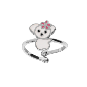 BAGUE ARGENT RHODIÉ KOALA RÉSINE BLANCHE  RÉGLABLE