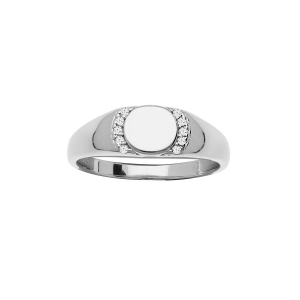 CHEVALIERE ARGENT RHODIÉ PETITE RONDE AVEC OXYDES BLANCS SERTIS