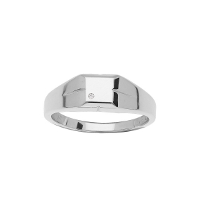 CHEVALIERE ARGENT RHODIÉ PETITE CARRÉE 1 OXYDE BLANC SERTI