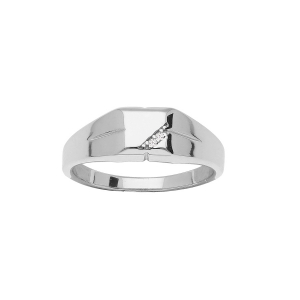 CHEVALIERE ARGENT RHODIÉ PETITE CARRÉE OXYDES BLANCS SERTIS