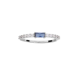 BAGUE ARGENT RHODIÉ DEMI RAIL OXYDES BLANCS ET 1 OXYDE BLEU CENTRAL