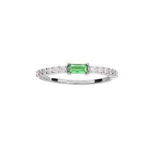 BAGUE ARGENT RHODIÉ DEMI RAIL OXYDES BLANCS ET 1 OXYDE VERT CENTRAL