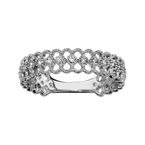 BAGUE ARGENT RHODIÉ MOTIF AJOUREE OXYDES BLANCS SERTIS