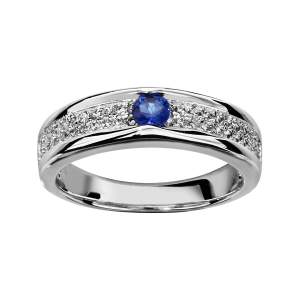 BAGUE ARGENT RHODIÉ VERRE SAPHIR AVEC OXYDES BLANCS SERTIS