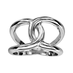 BAGUE ARGENT RHODIÉ MASSIF 2 ANNEAUX CROISES