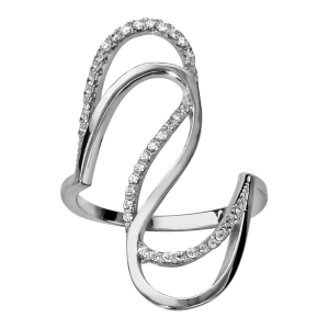 BAGUE ARGENT RHODIÉ DOUBLE S OXYDES BLANCS SERTIS