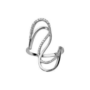 BAGUE ARGENT RHODIÉ DOUBLE S OXYDES BLANCS SERTIS