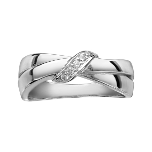 BAGUE ARGENT RHODIÉ FORME NOEUD OXYDES BLANCS SERTIS