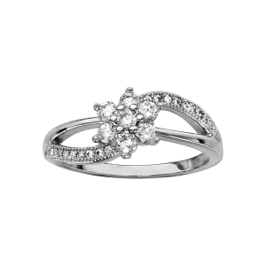 BAGUE ARGENT RHODIÉ FLEUR CROISEE OXYDES BLANCS