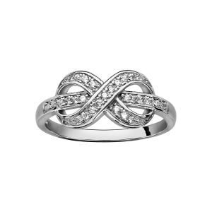 BAGUE ARGENT RHODIÉ MOTIF DOUBLE INFINI OXYDES BLANCS SERTIS