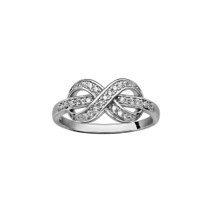 BAGUE ARGENT RHODIÉ MOTIF DOUBLE INFINI OXYDES BLANCS SERTIS