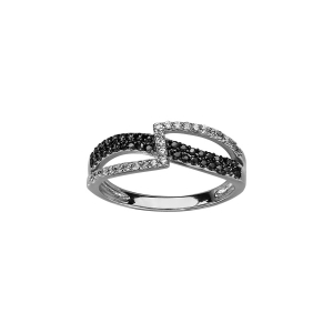 BAGUE ARGENT RHODIÉ FORME Z OXYDES BLANCS CROISEES NOIRS