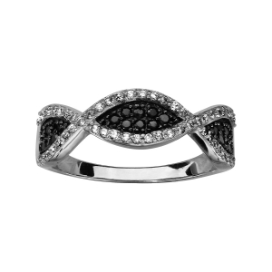BAGUE ARGENT RHODIÉ FORME CROISE OXYDES BLANCS CROISEES NOIRS