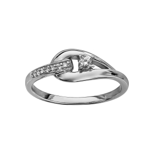 BAGUE ARGENT RHODIÉ ENTRELACE OXYDES BLANCS SERTIS