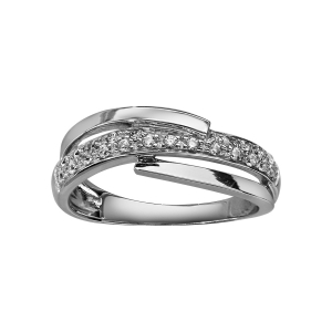 BAGUE ARGENT RHODIÉ CROISEE OXYDES BLANCS SERTIS