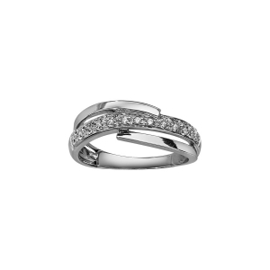 BAGUE ARGENT RHODIÉ CROISEE OXYDES BLANCS SERTIS