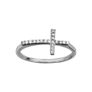 BAGUE ARGENT RHODIÉ CROIX OXYDES BLANCS SERTIS
