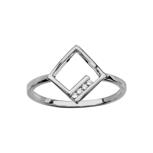 BAGUE ARGENT RHODIÉ FORME CARRÉ AJOURE OXYDES BLANCS SERTIS