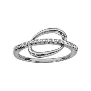 BAGUE ARGENT RHODIÉ FORME OVALE CROISEE OXYDES BLANCS SERTIS